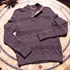 Y2K Tasso Elba Textured Knit Sweater Unisex Men's -S Ribbed Mock Neck Zip Grey